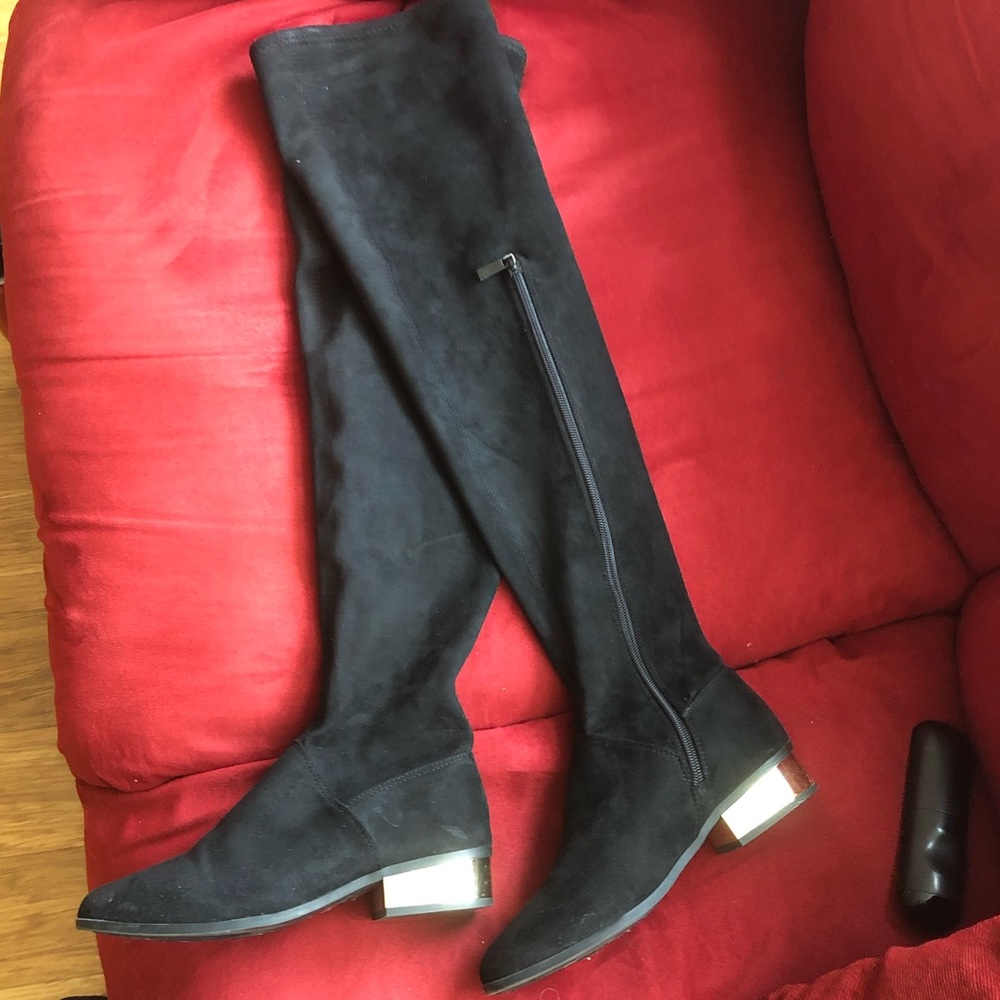 Thigh high black boots. Size 6.5. Suede. Black.